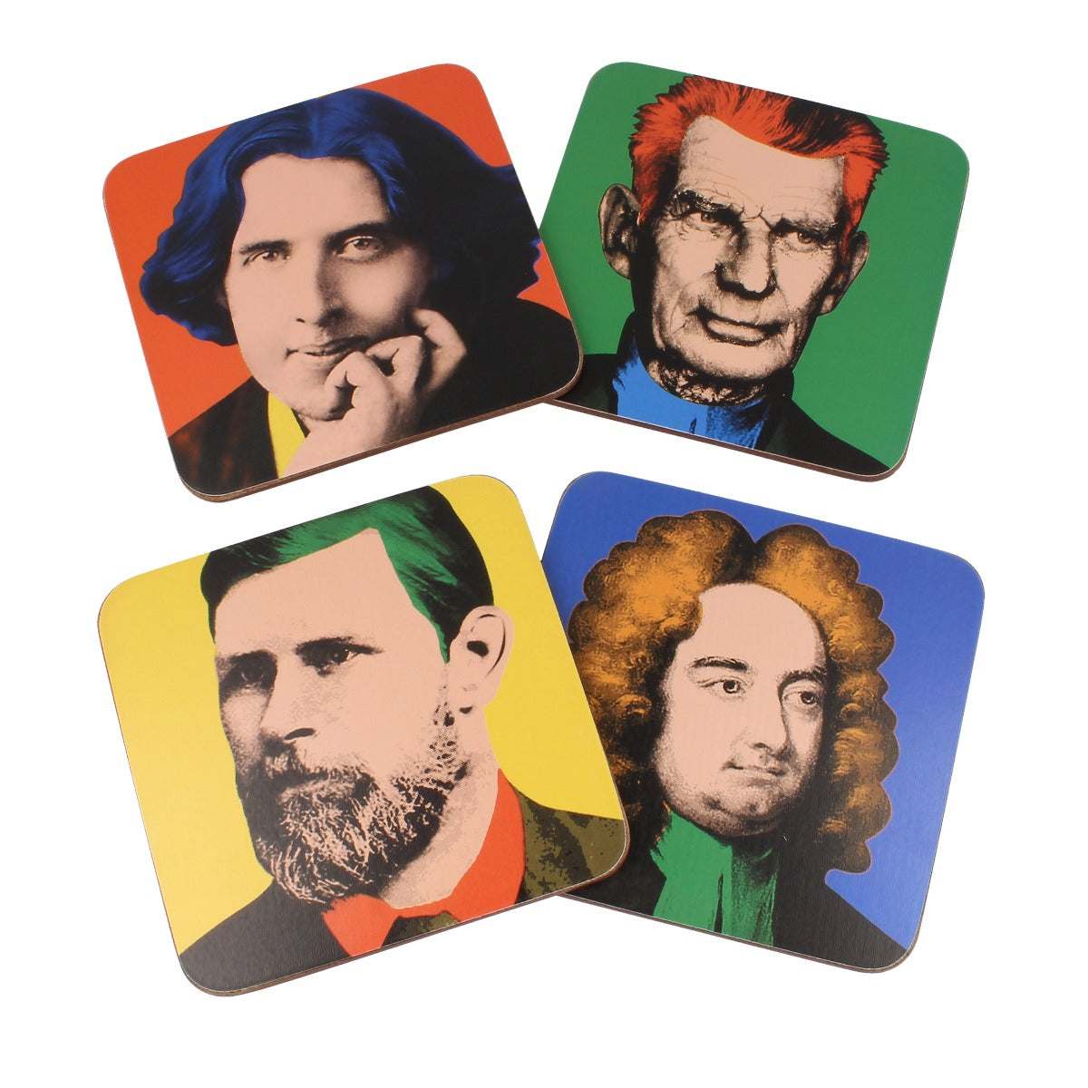 Trinity College Dublin Writers 4pk Coasters Blue, Orange and Green