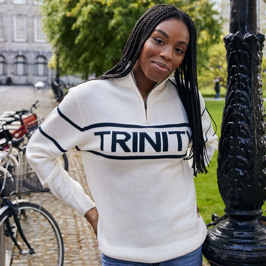 Trinity Jacquard Knitted 1/4 Zip - Cream & Navy