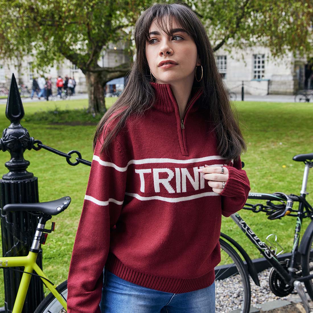 Trinity Jacquard Knitted 1/4 Zip - Burgundy & Cream