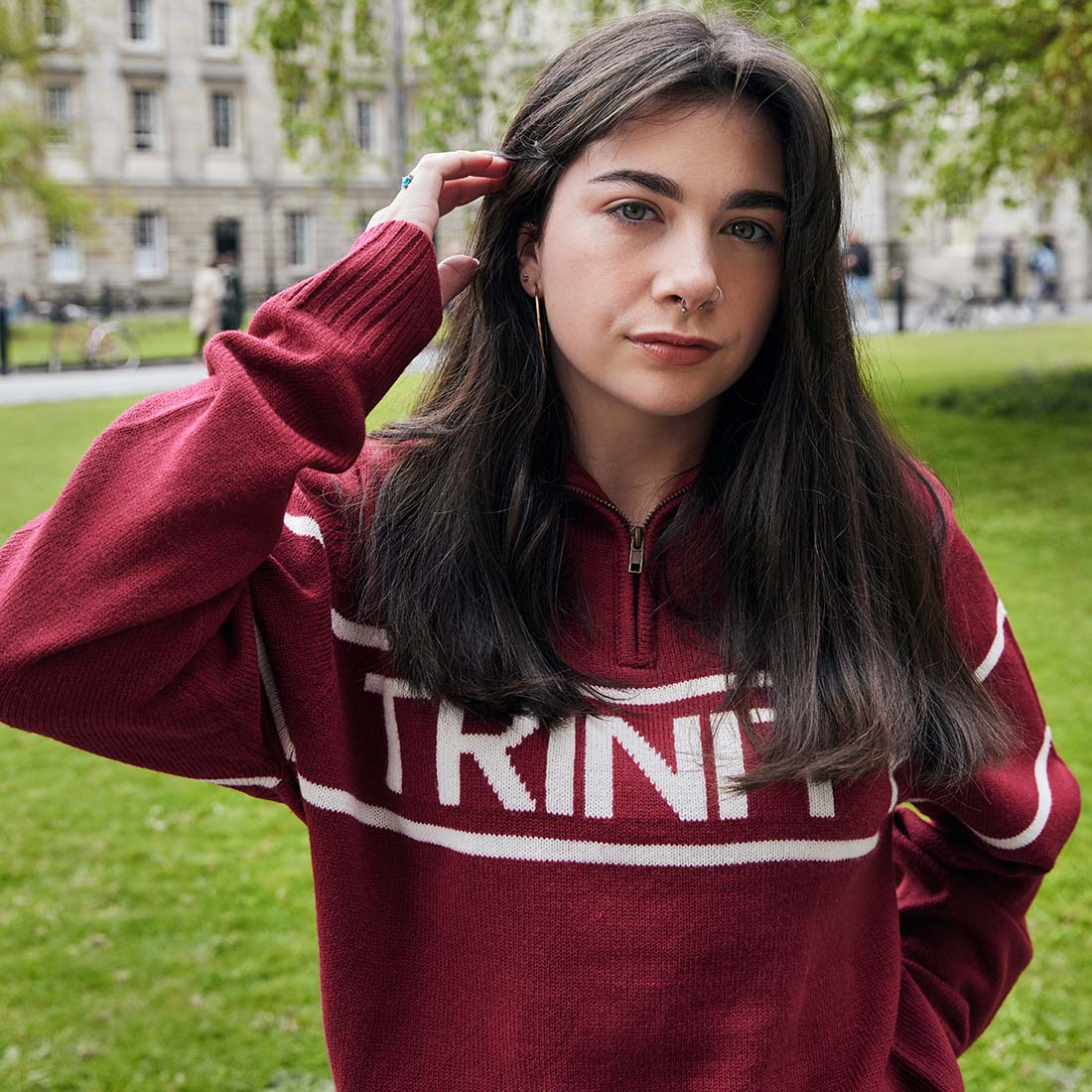 Trinity Jacquard Knitted 1/4 Zip - Burgundy & Cream