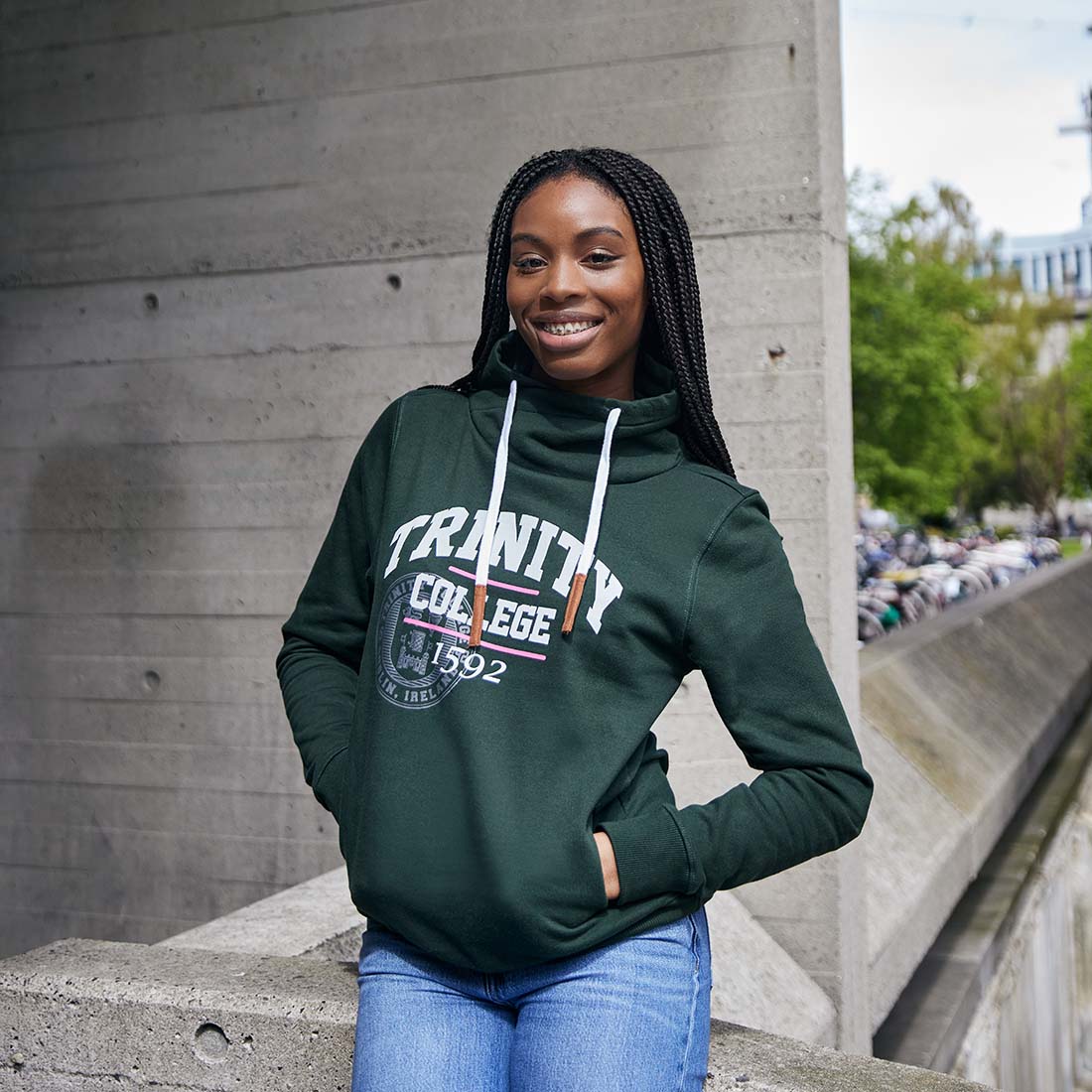 Trinity College Dublin 1592 Crossover Neck Midnight Green