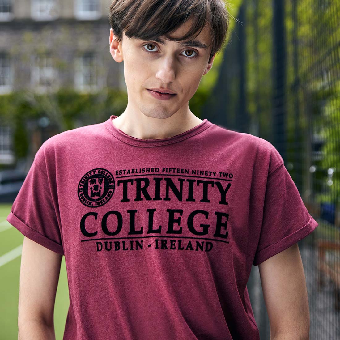 Trinity College Dublin Flock T-Shirt Burgundy Marl