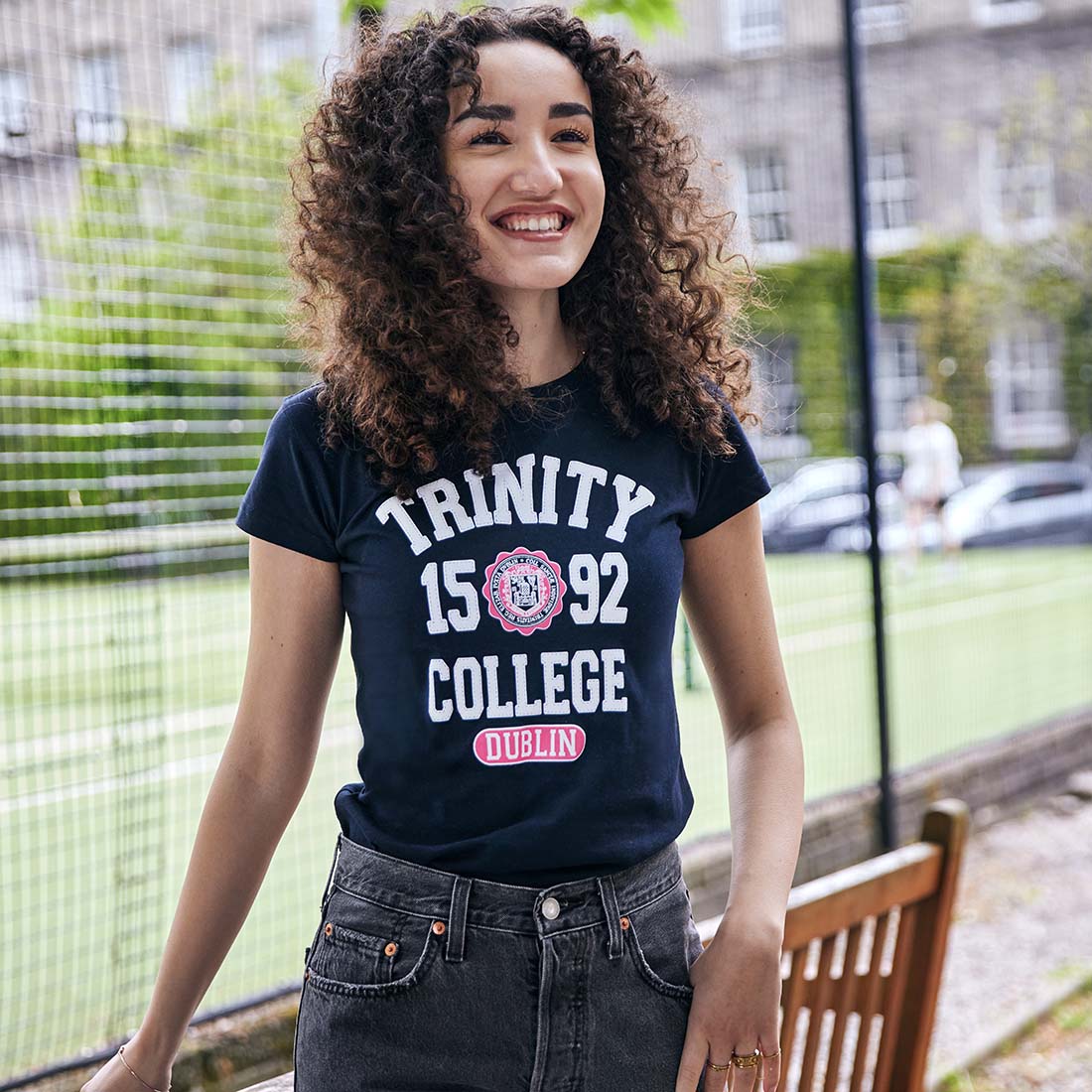 Trinity College Dublin 1592 Ladies T-Shirt Navy & Pink