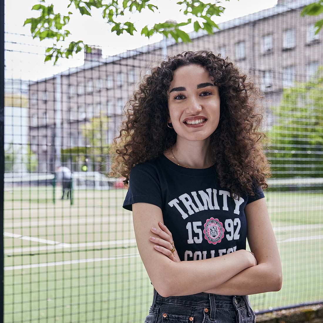 Trinity College Dublin 1592 Ladies T-Shirt Navy & Pink