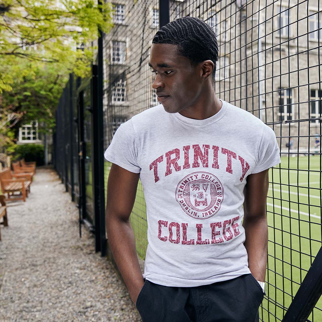 Trinity College Dublin Crest T-Shirt Grey Marl & Burgundy