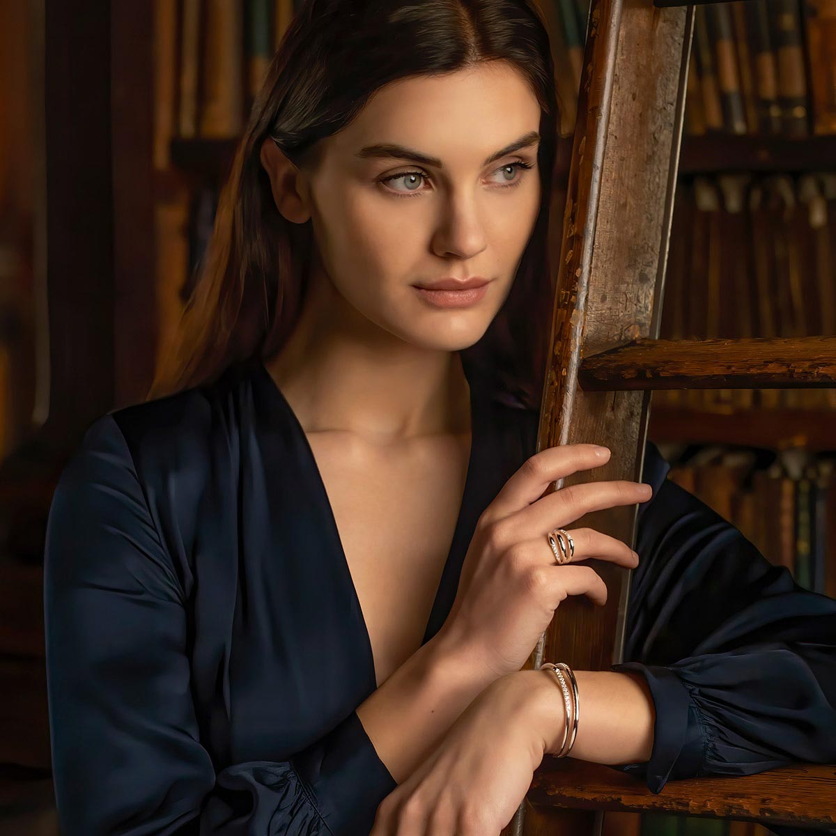 Sterling Silver Long Room Inspired Crystal Set Ring