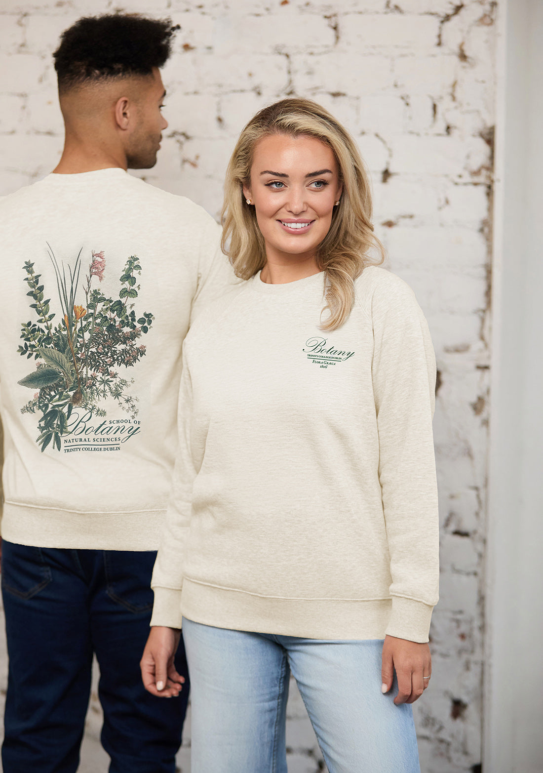Cream Trinity Botany Back print Sweatshirt