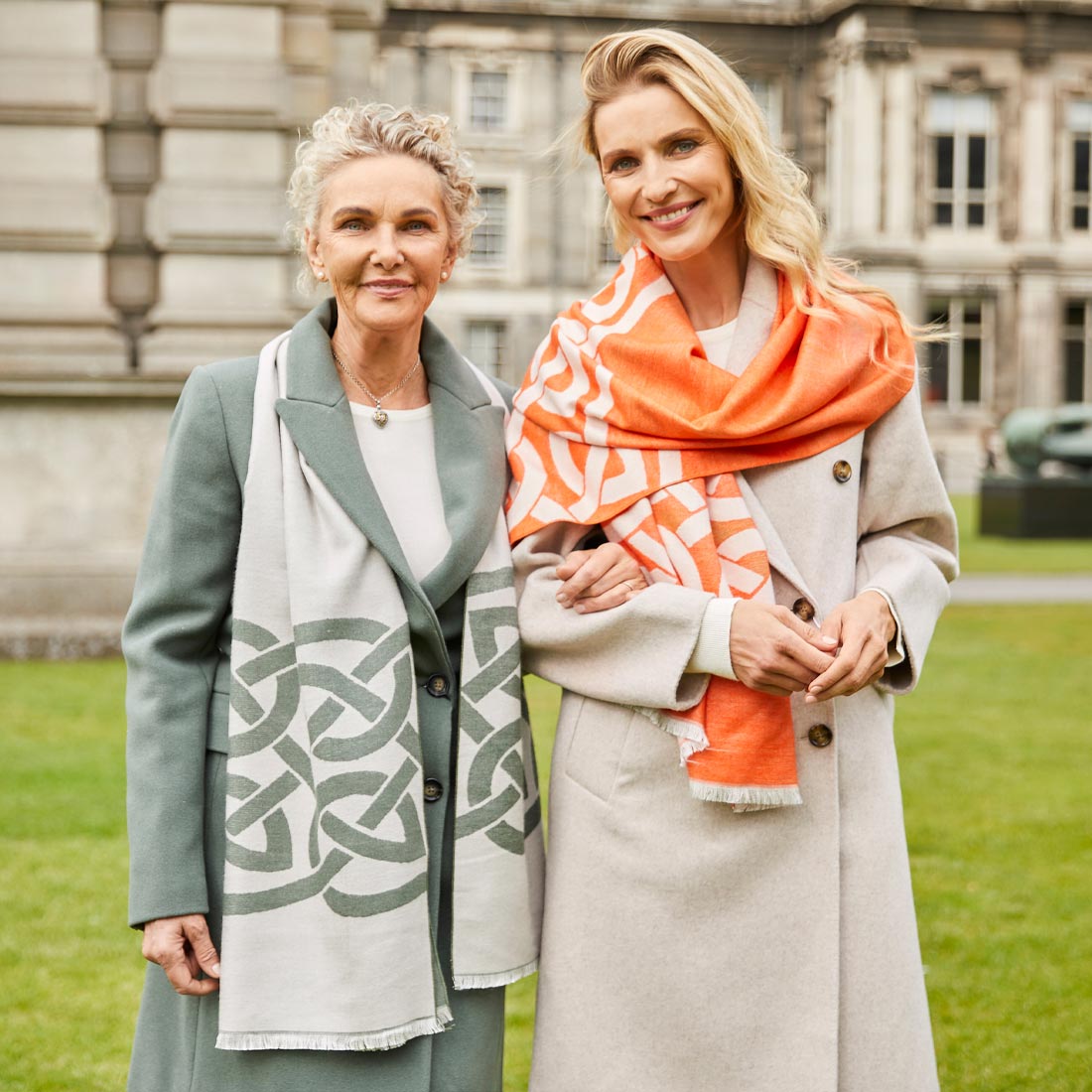 Celtic Knot Reversible Scarf - Thyme Green & Grey