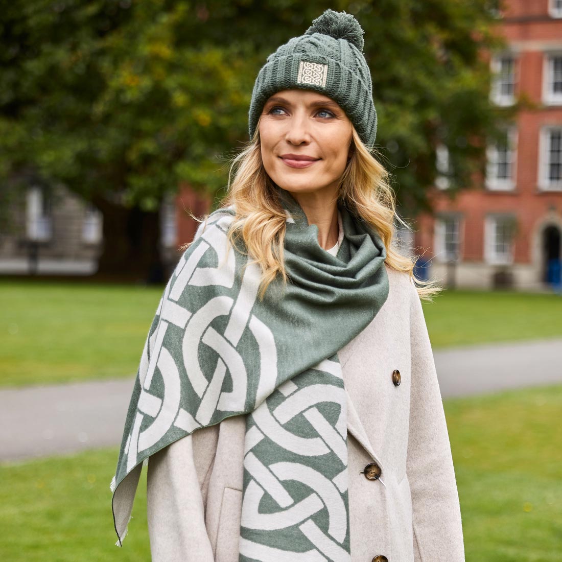 Celtic Knot Thyme Green Bobble Hat