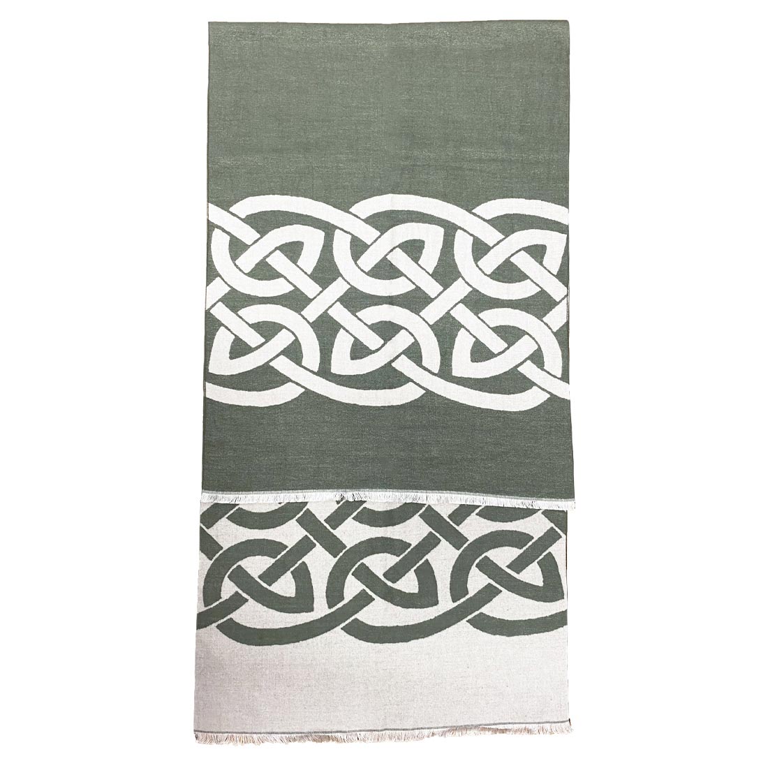 Celtic Knot Reversible Scarf - Thyme Green & Grey