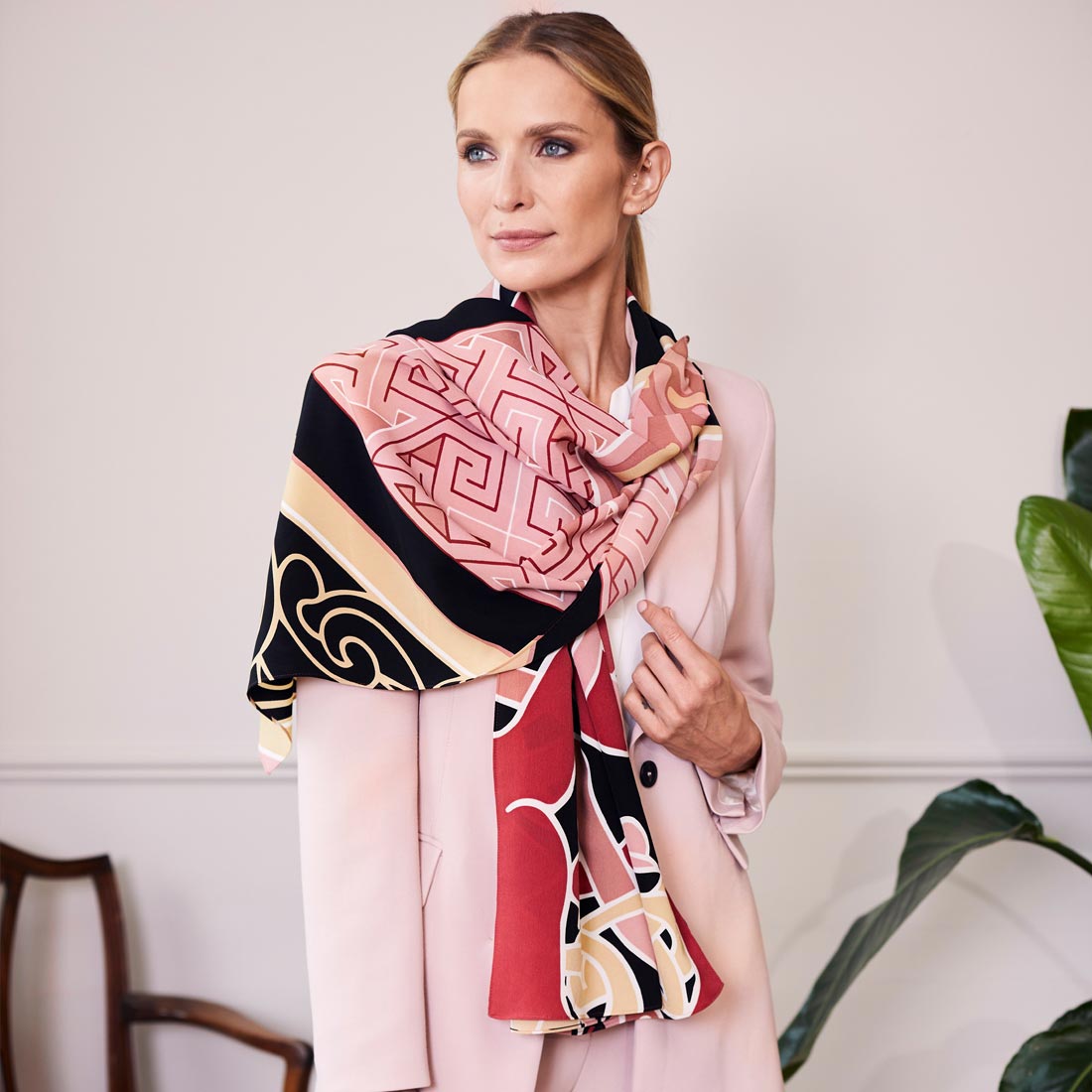 Celtic Elegance  Large Scarf - Baby Pink & Beige