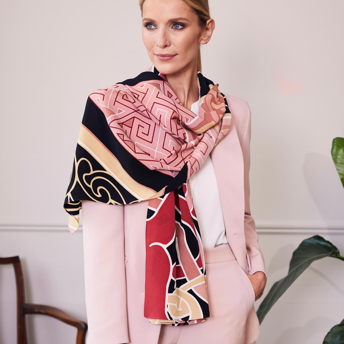 Celtic Elegance  Large Scarf - Baby Pink & Beige