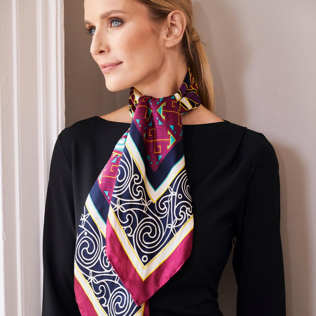 Celtic Elegance  Silk Scarf - Burgundy & Navy