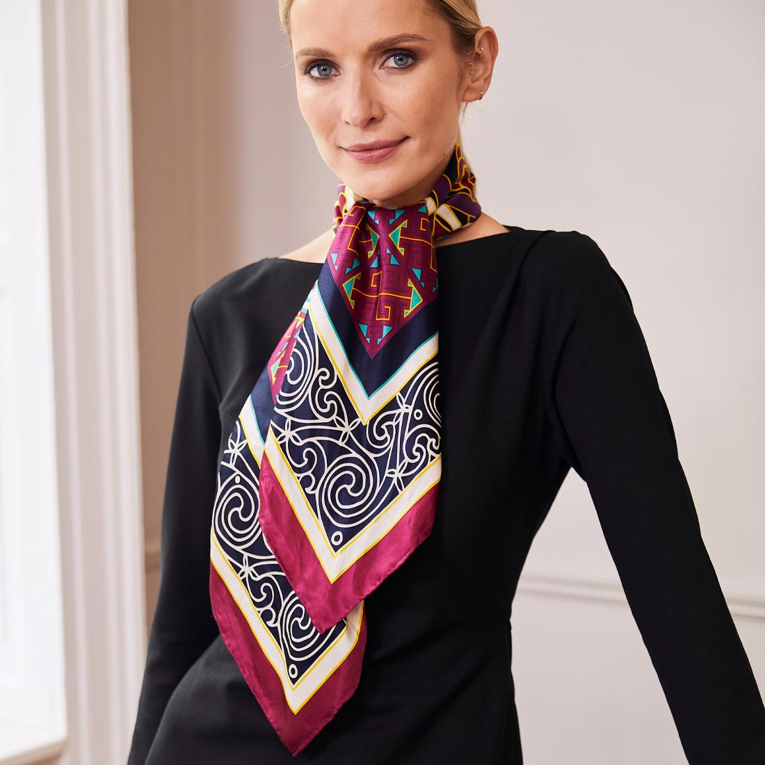 Celtic Elegance  Silk Scarf - Burgundy & Navy