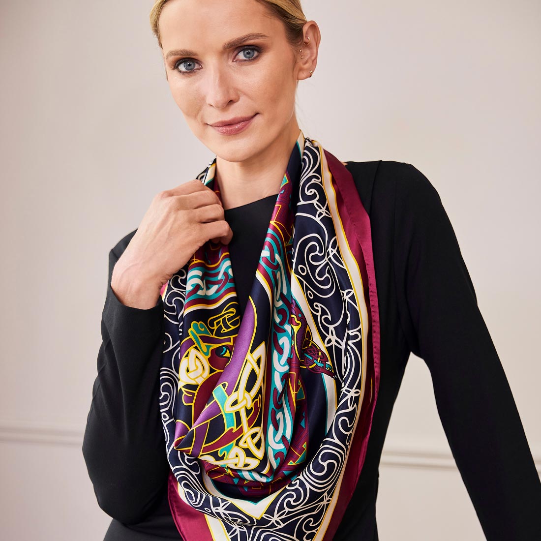 Celtic Elegance  Silk Scarf - Burgundy & Navy