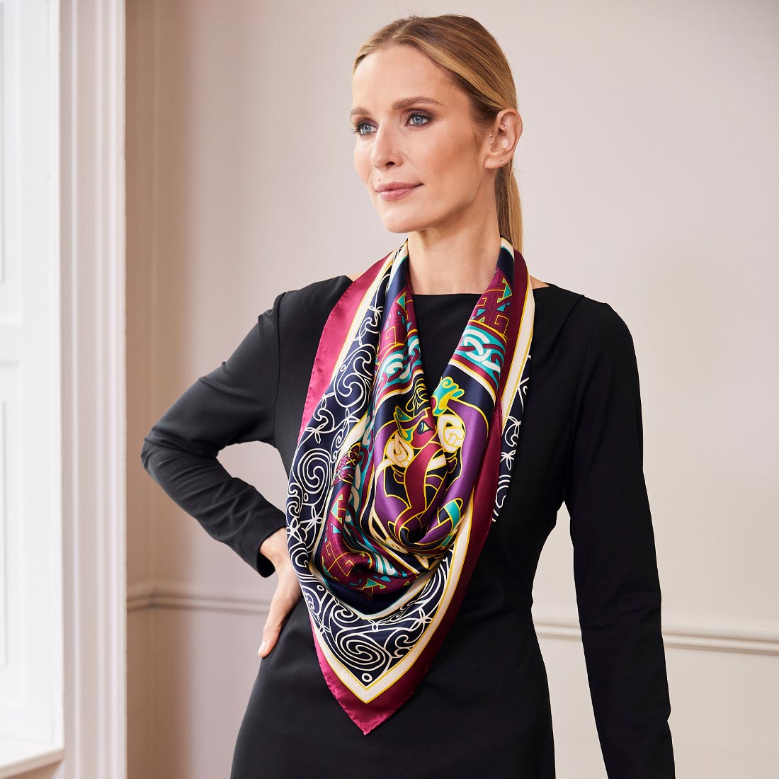 Celtic Elegance  Silk Scarf - Burgundy & Navy