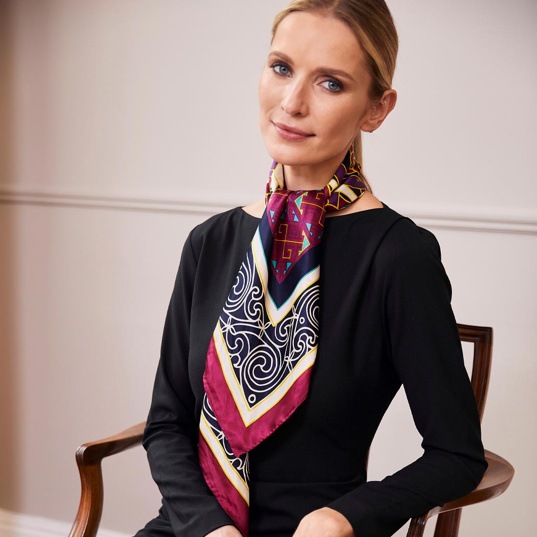 Celtic Elegance  Silk Scarf - Burgundy & Navy