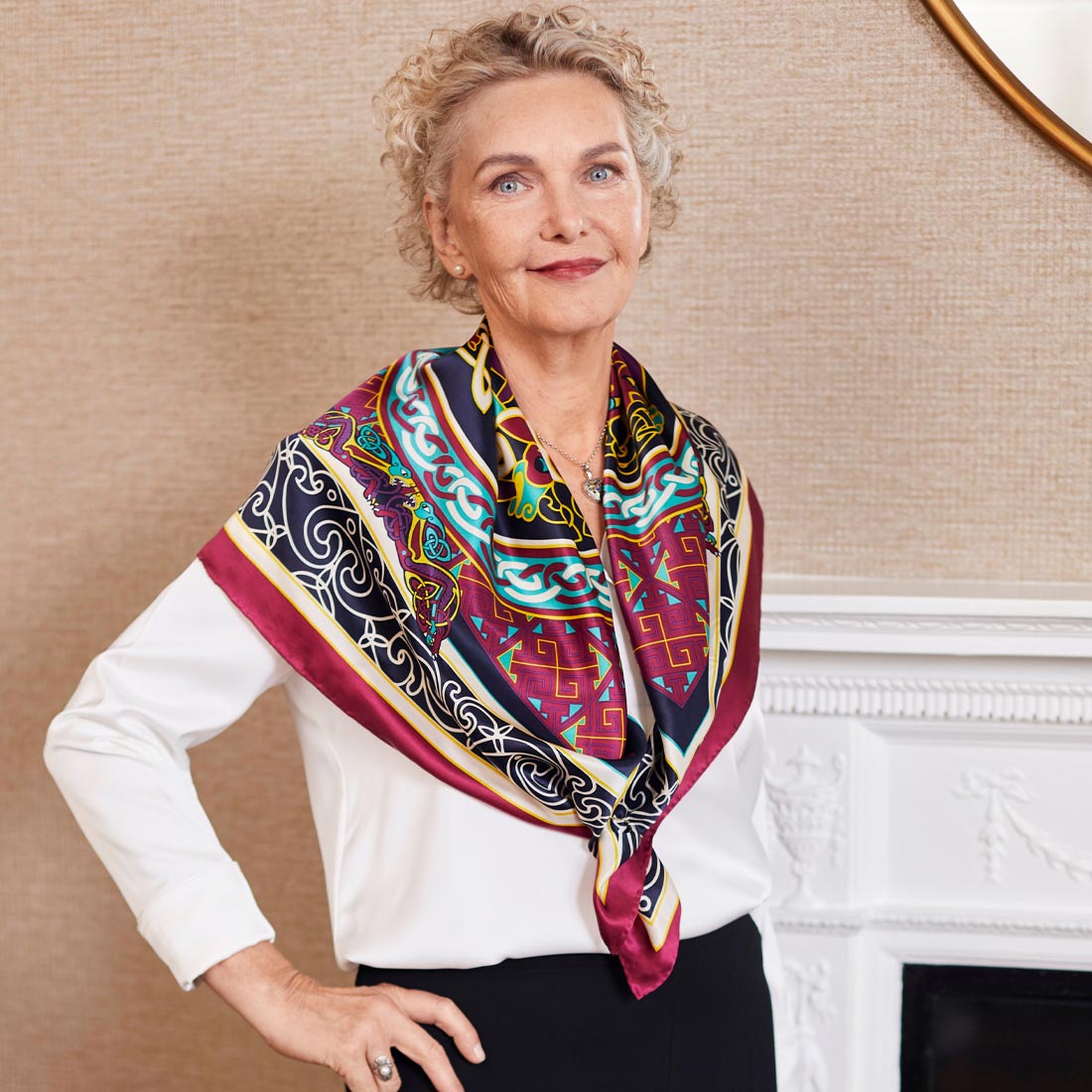 Celtic Elegance  Silk Scarf - Burgundy & Navy