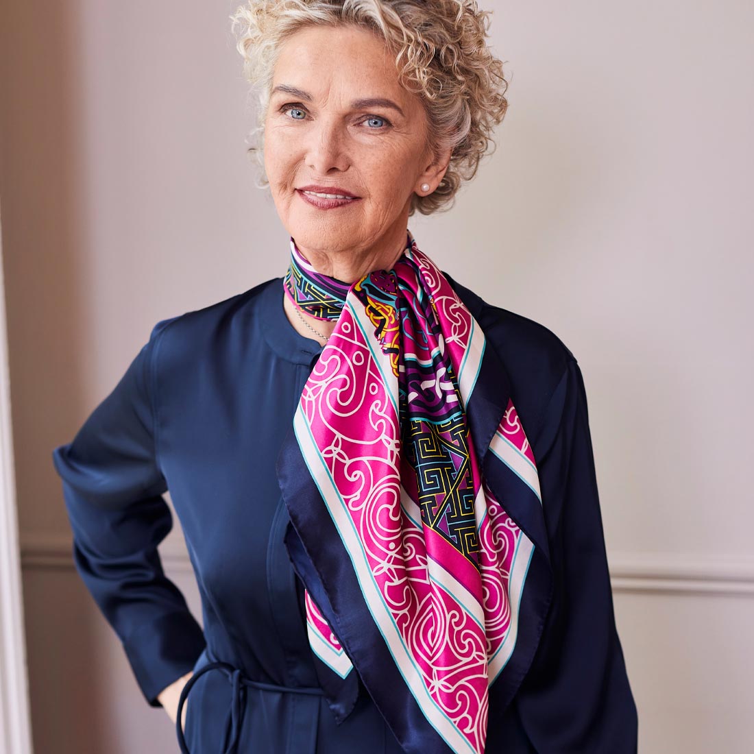 Celtic Elegance Silk Scarf -  Cerise Pink & Lime