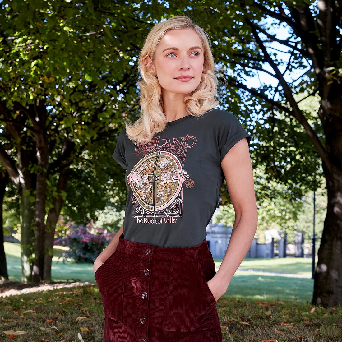 Book of Kells Ladies T-shirt Bottle Green Ireland Rose Gold