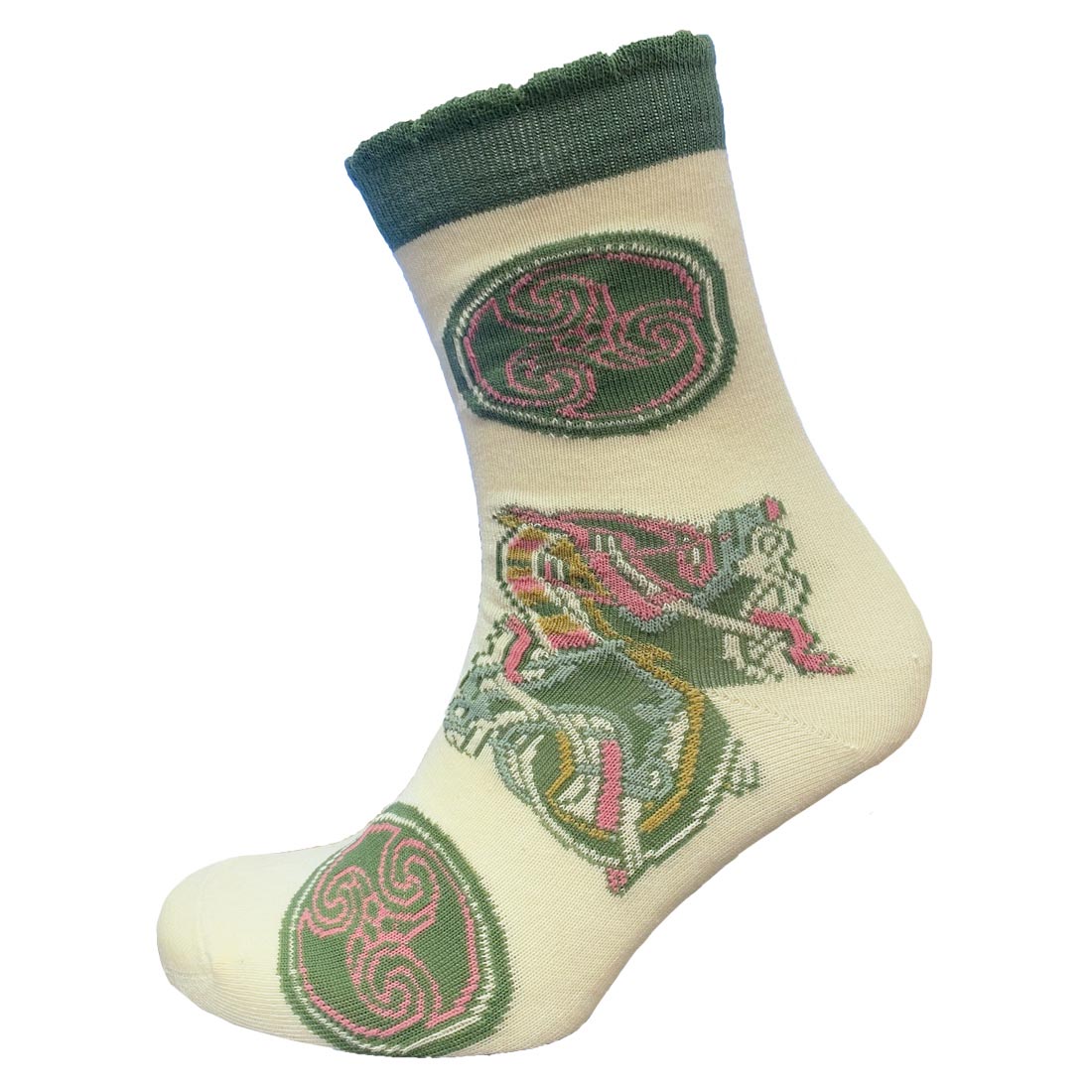 Celtic Motif Ladies Socks - Cream & Green