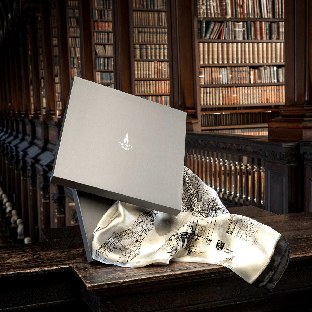 Trinity College Dublin Silk Scarf Cream & Black