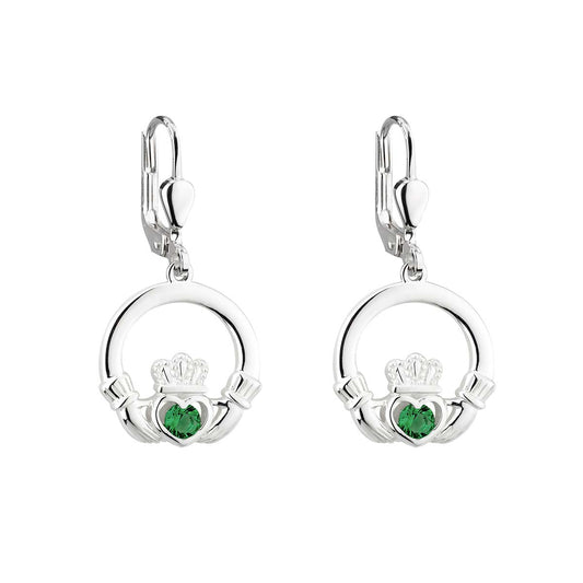 Silver Crystal Claddagh Drop Earrings