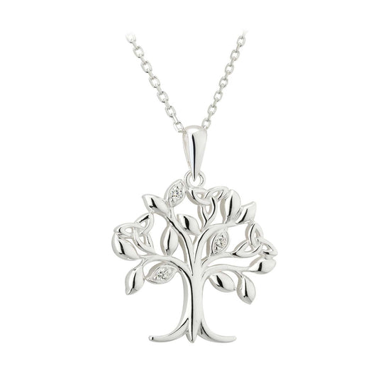 Silver Crystal Set Tree of Life Pendant