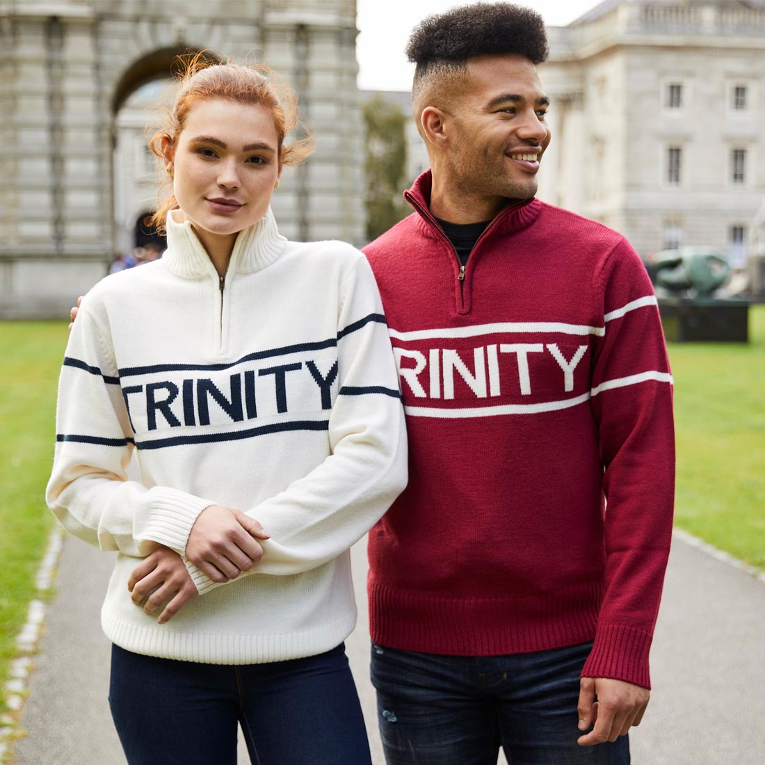 Trinity Jacquard Knitted 1/4 Zip - Cream & Navy