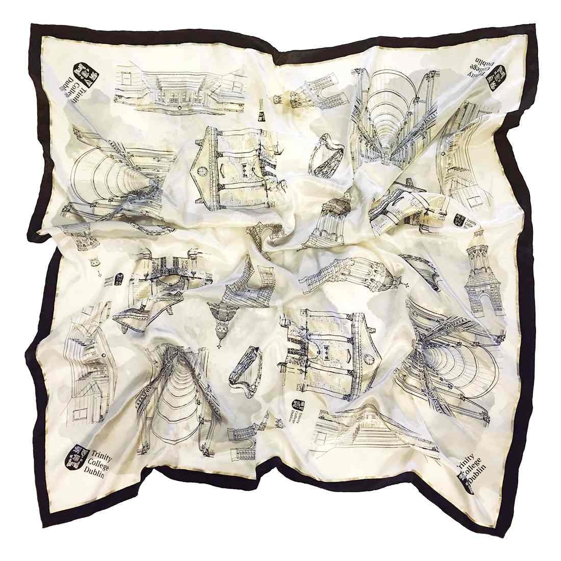 Trinity College Dublin Silk Scarf Cream & Black