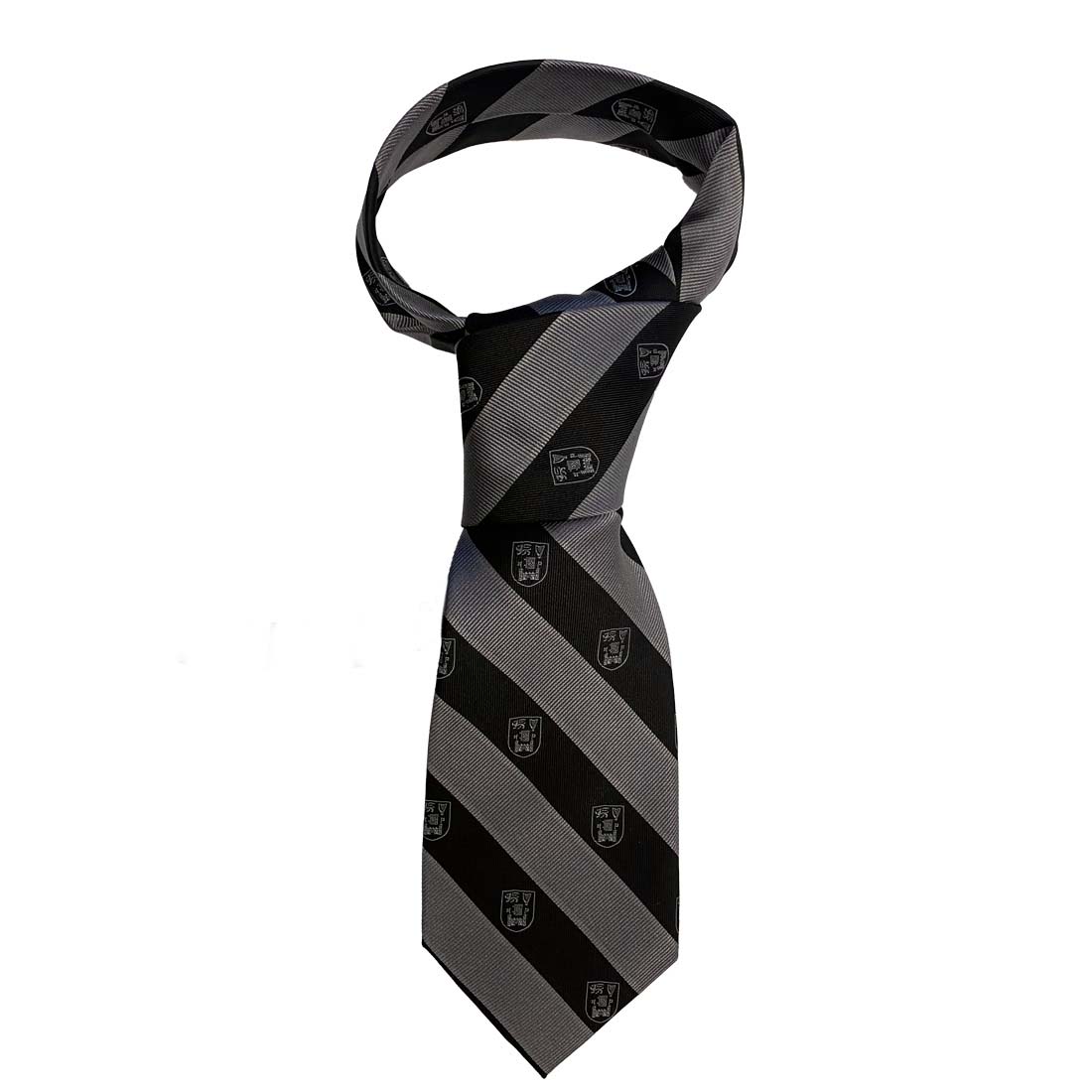 Trinity Crest Stripe Silk Tie - Grey & Black