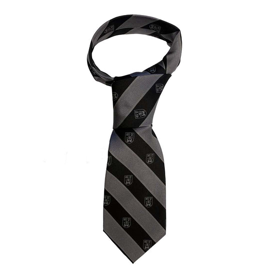 Trinity Crest Stripe Silk Tie - Grey & Black