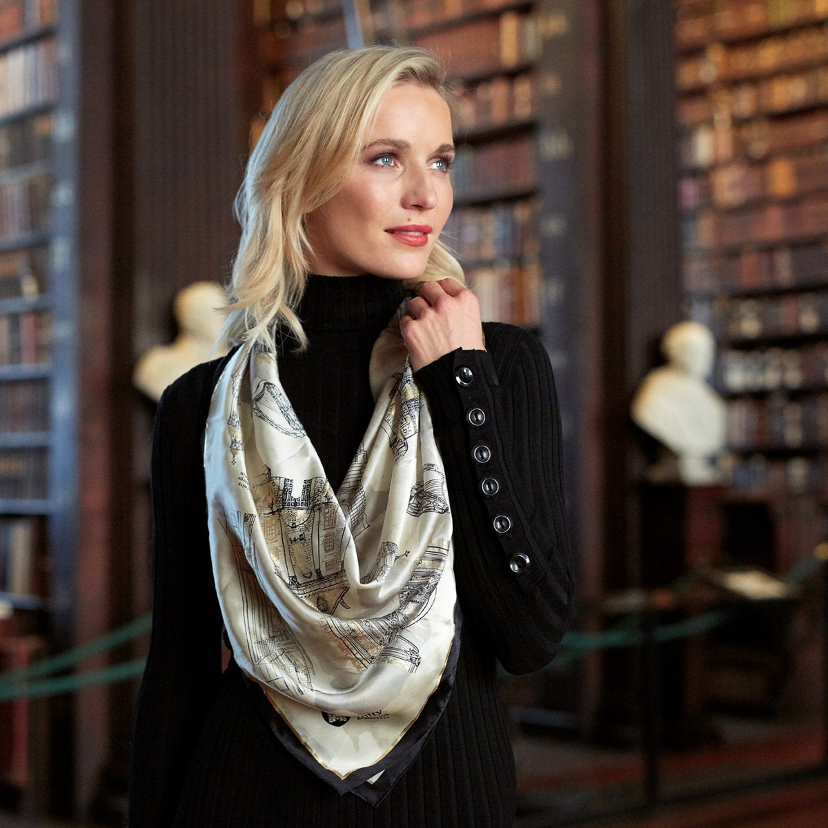 Trinity College Dublin Silk Scarf Cream & Black