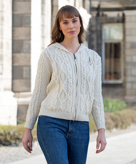 Traditional Aran Zipped Hooded Jacket