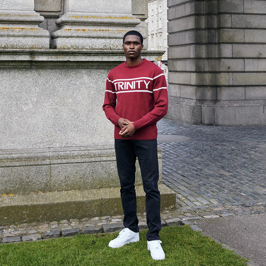 Trinity Jacquard Knitted Jumper - Burgundy & Cream