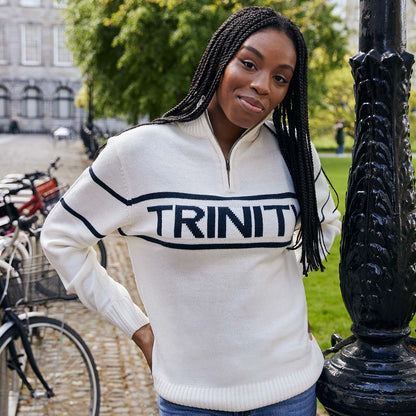 Trinity Jacquard Knitted 1/4 Zip - Cream & Navy