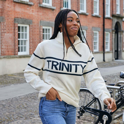 Trinity Jacquard Knitted 1/4 Zip - Cream & Navy