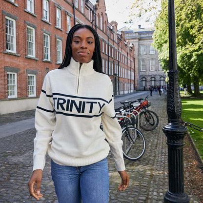 Trinity Jacquard Knitted 1/4 Zip - Cream & Navy