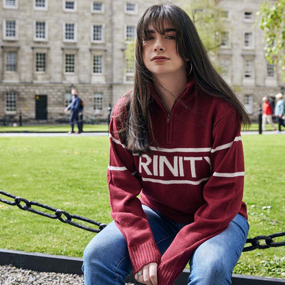 Trinity Jacquard Knitted 1/4 Zip - Burgundy & Cream