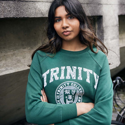 Trinity College Dublin Crest Sweatshirt Bottle Green & White