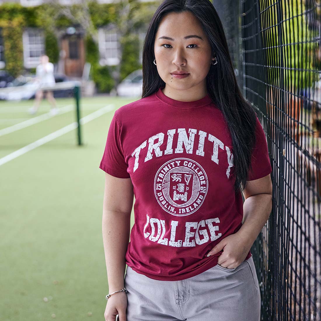 Trinity College Dublin Crest T-Shirt Burgundy & White