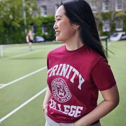 Trinity College Dublin Crest T-Shirt Burgundy & White