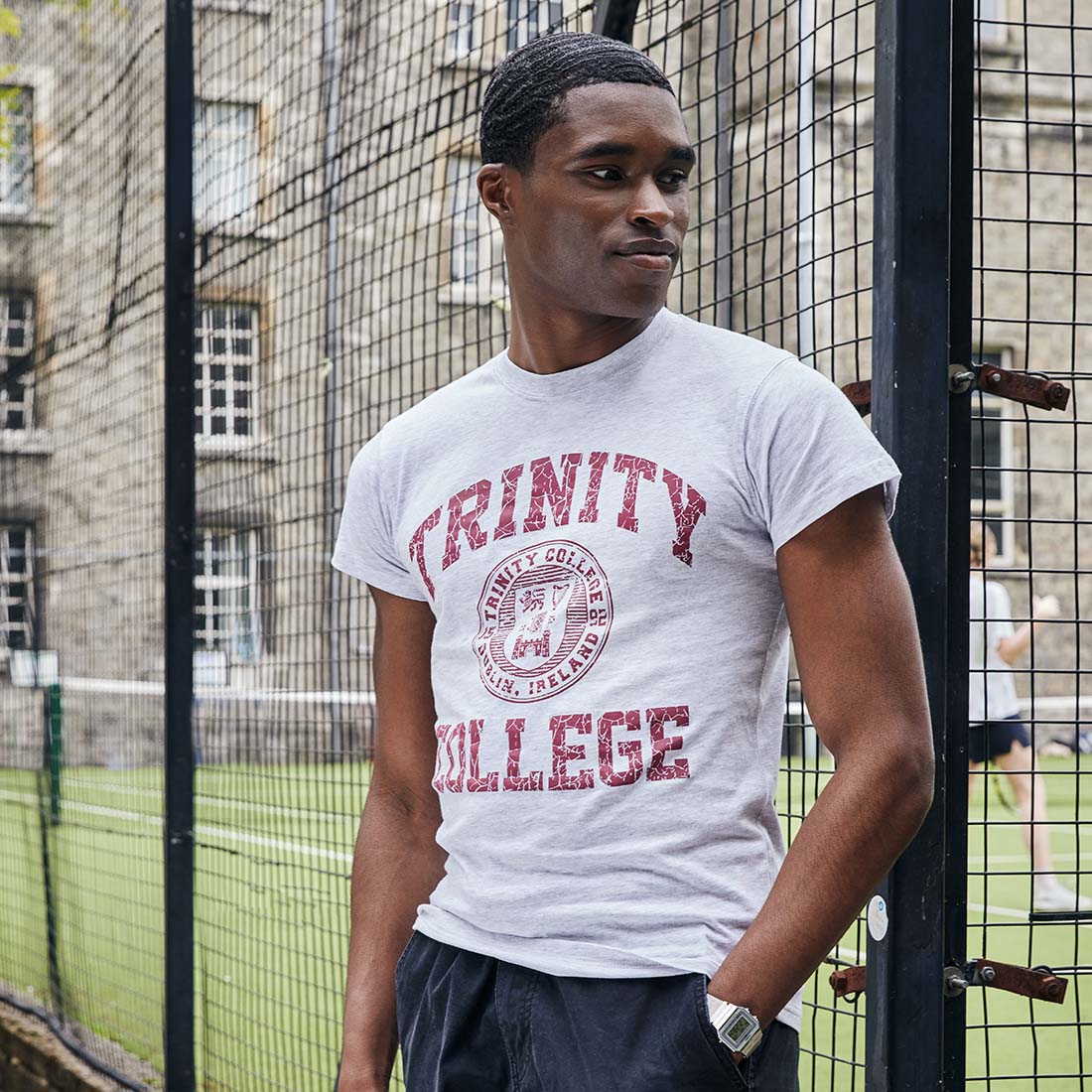 Trinity College Dublin Crest T-Shirt Grey Marl & Burgundy