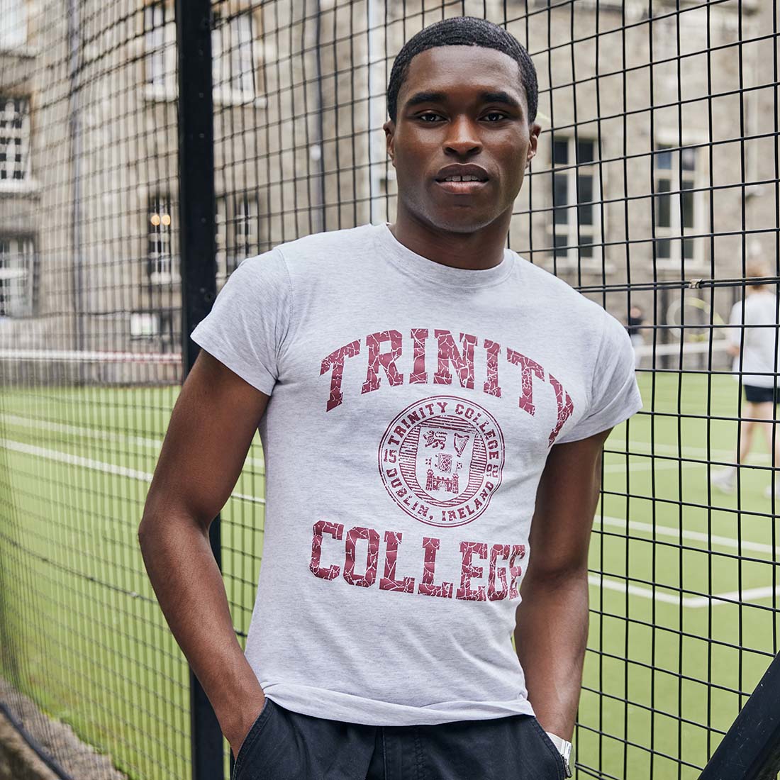 Trinity College Dublin Crest T-Shirt Grey Marl & Burgundy