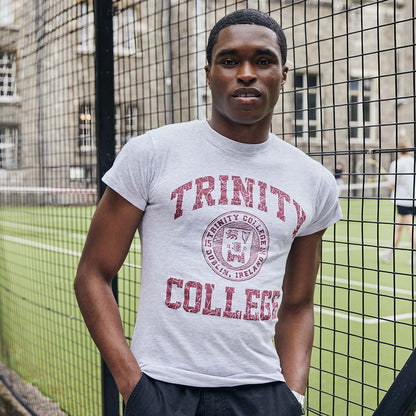 Trinity College Dublin Crest T-Shirt Grey Marl & Burgundy