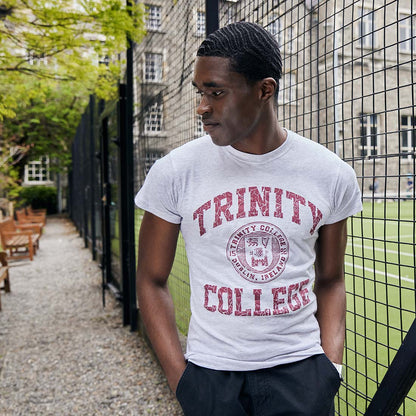 Trinity College Dublin Crest T-Shirt Grey Marl & Burgundy