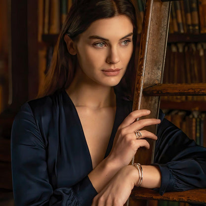 Sterling Silver Long Room Inspired Crystal Set Ring