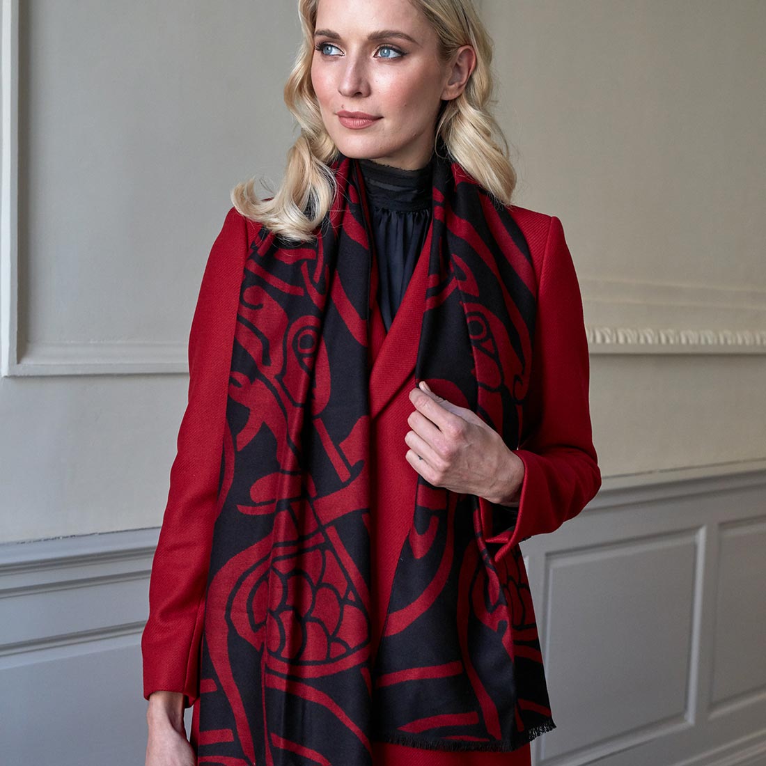 Book of Kells Celtic Reversible Scarf Red/Black