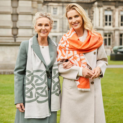 Celtic Knot Reversible Scarf - Thyme Green & Grey