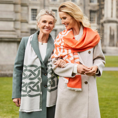 Celtic Knot Reversible Scarf - Thyme Green & Grey